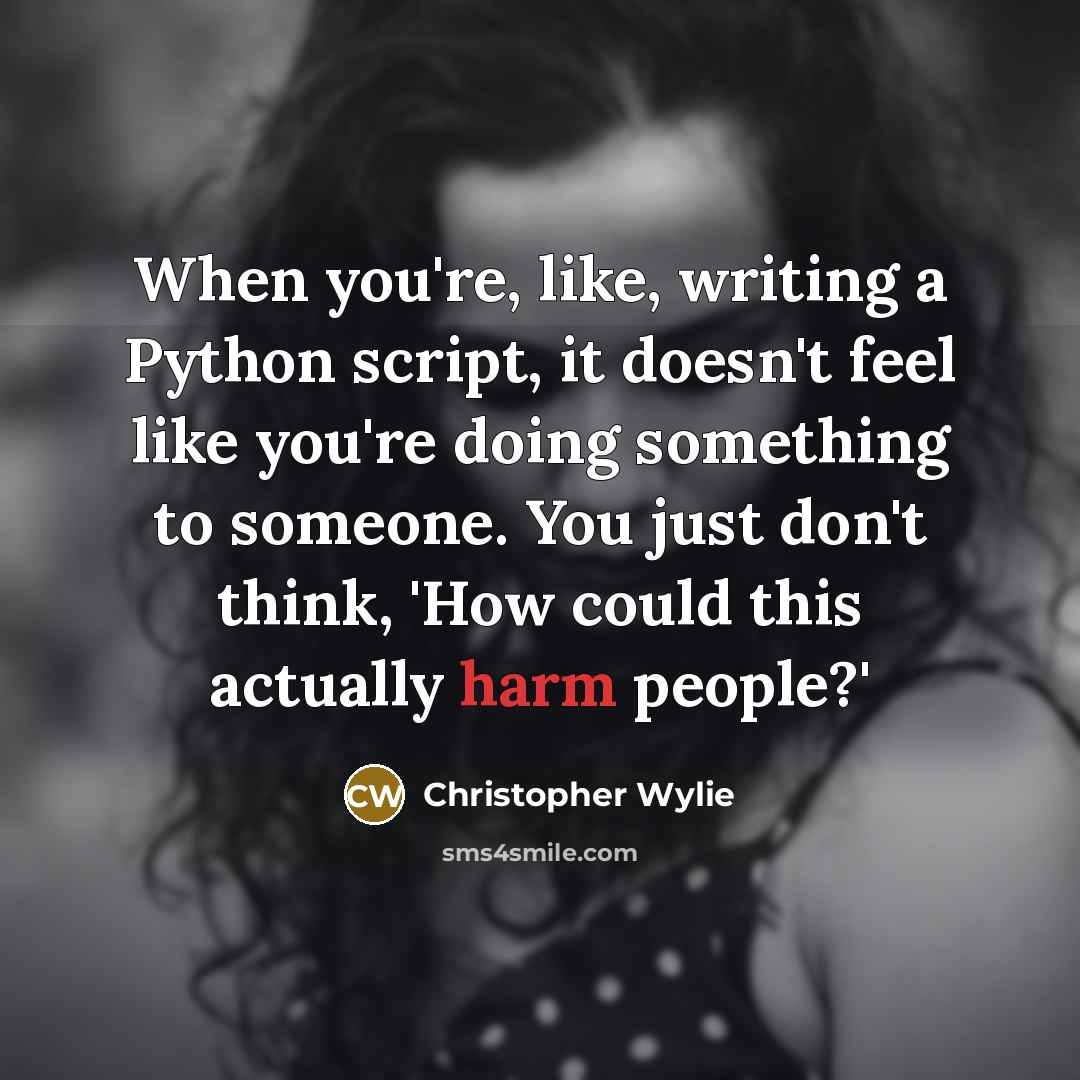 “When you're, like, writing a Python script, it doesn't feel like you're doing something to someone. You just don't think, 'How could this actually harm people?'” quote by Christopher Wylie