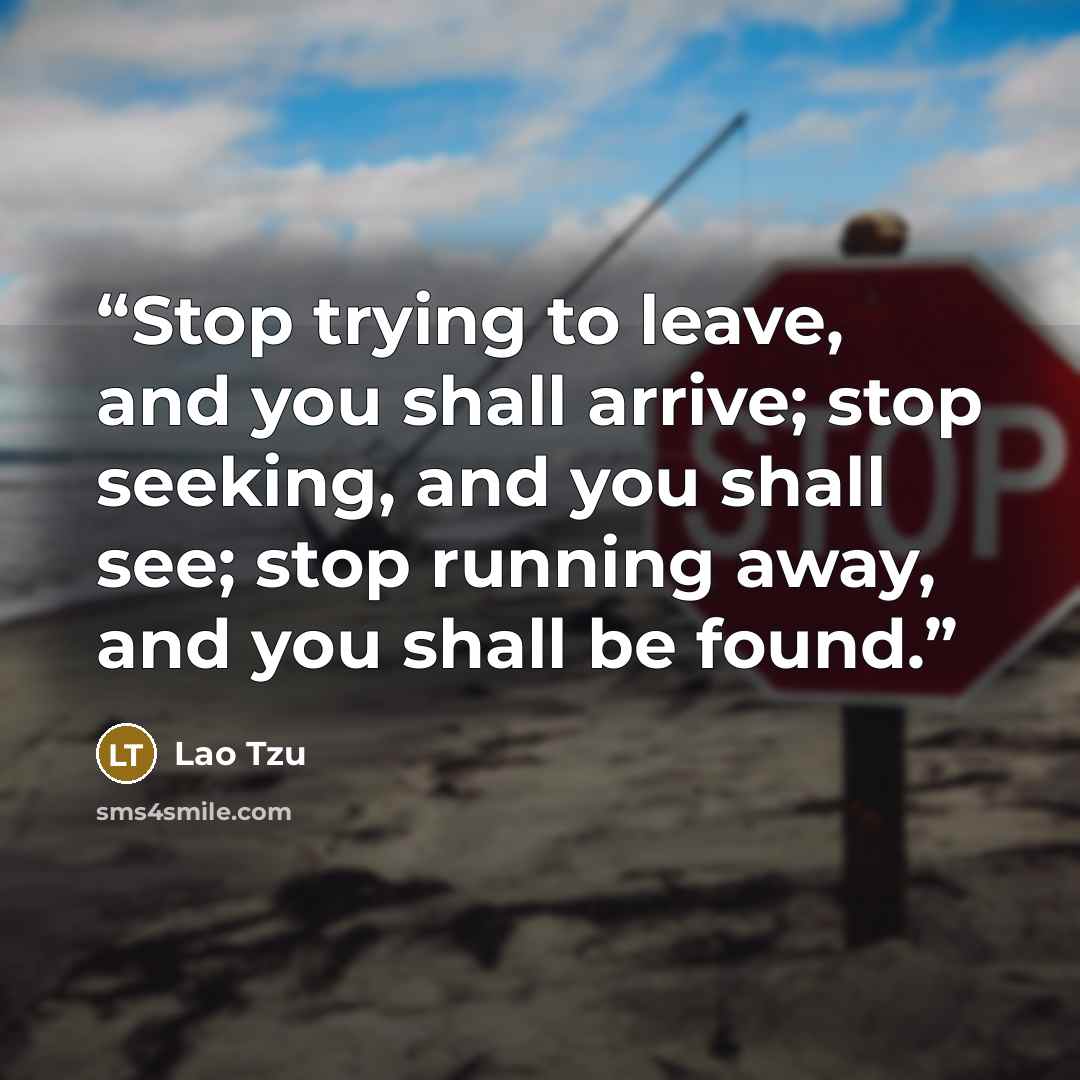 “Stop trying to leave, and you shall arrive; stop seeking, and you shall see; stop running away, and you shall be found.” quote by Lao Tzu