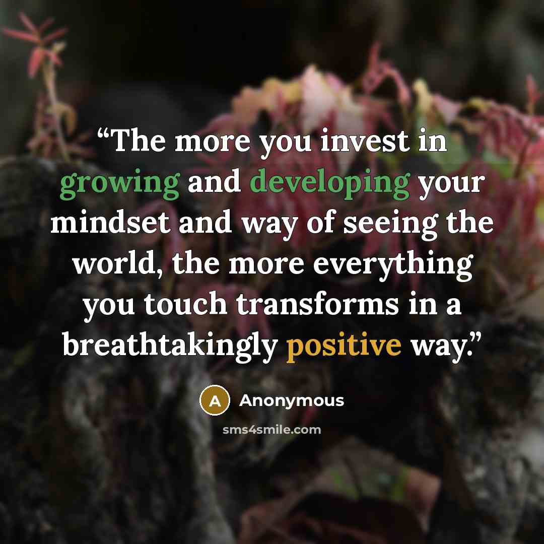 “The more you invest in growing and developing your mindset and way of seeing the world, the more everything you touch transforms in a breathtakingly positive way.” quote by Anonymous