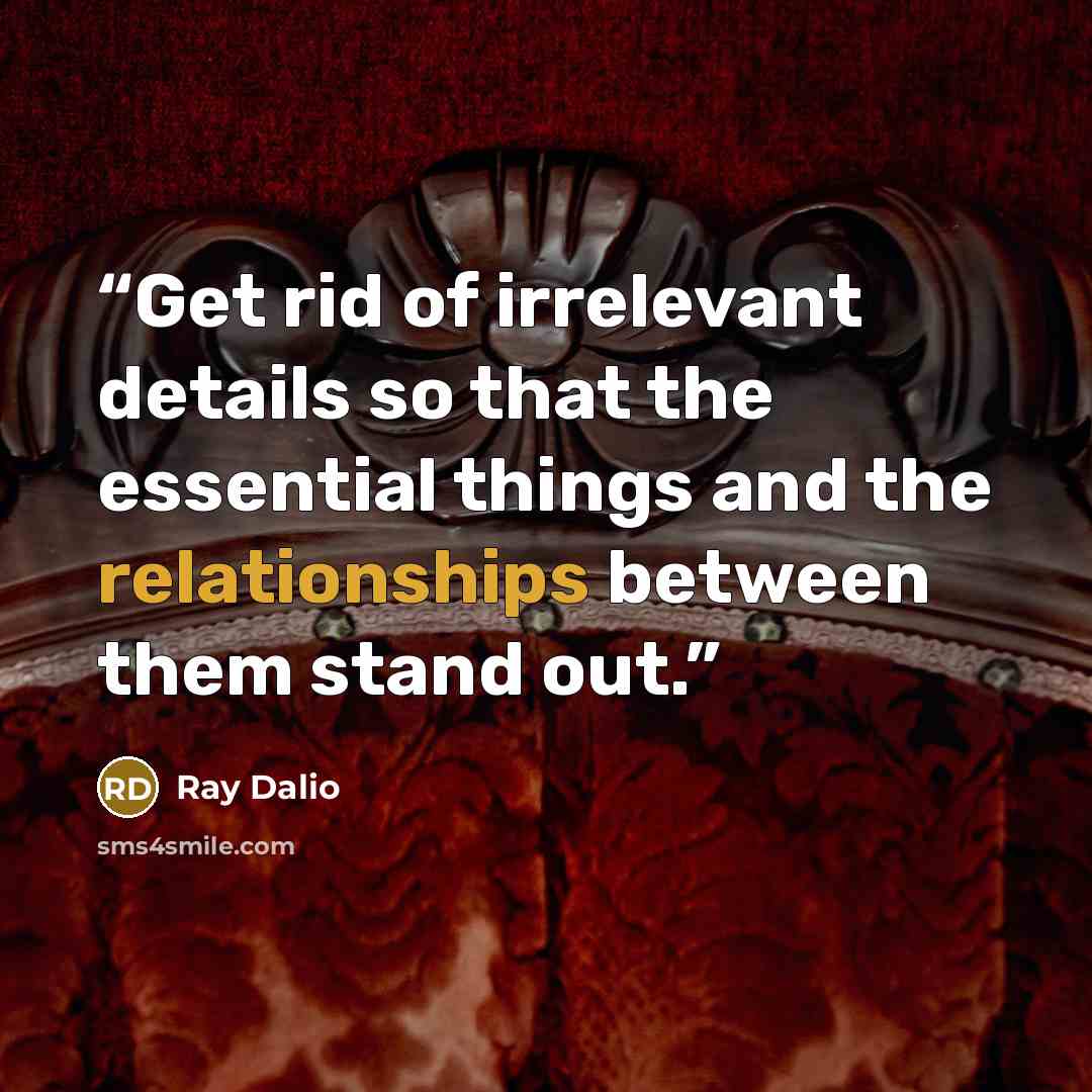 “Get rid of irrelevant details so that the essential things and the relationships between them stand out.” quote by Ray Dalio