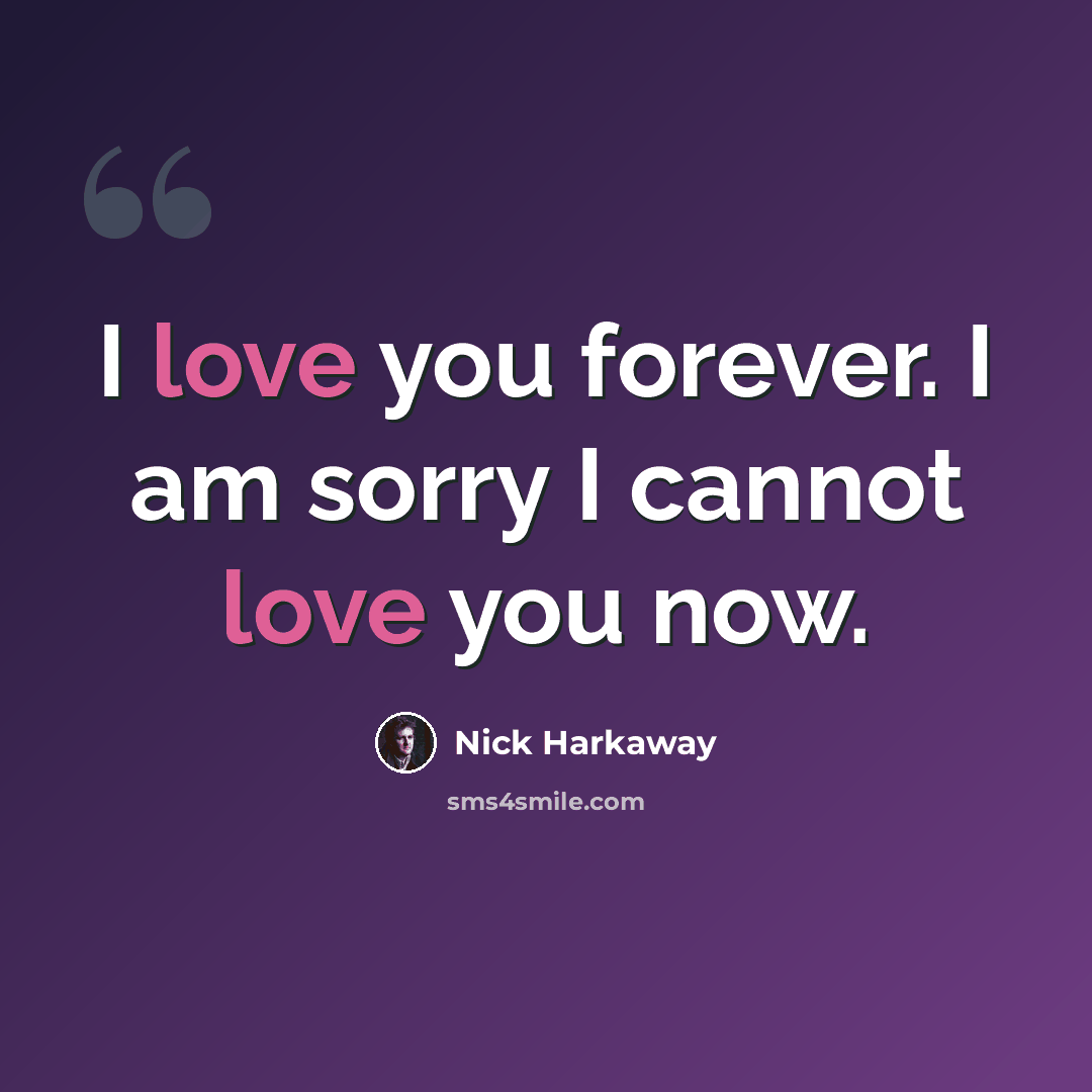 “I love you forever. I am sorry I cannot love you now.” quote by Nick Harkaway