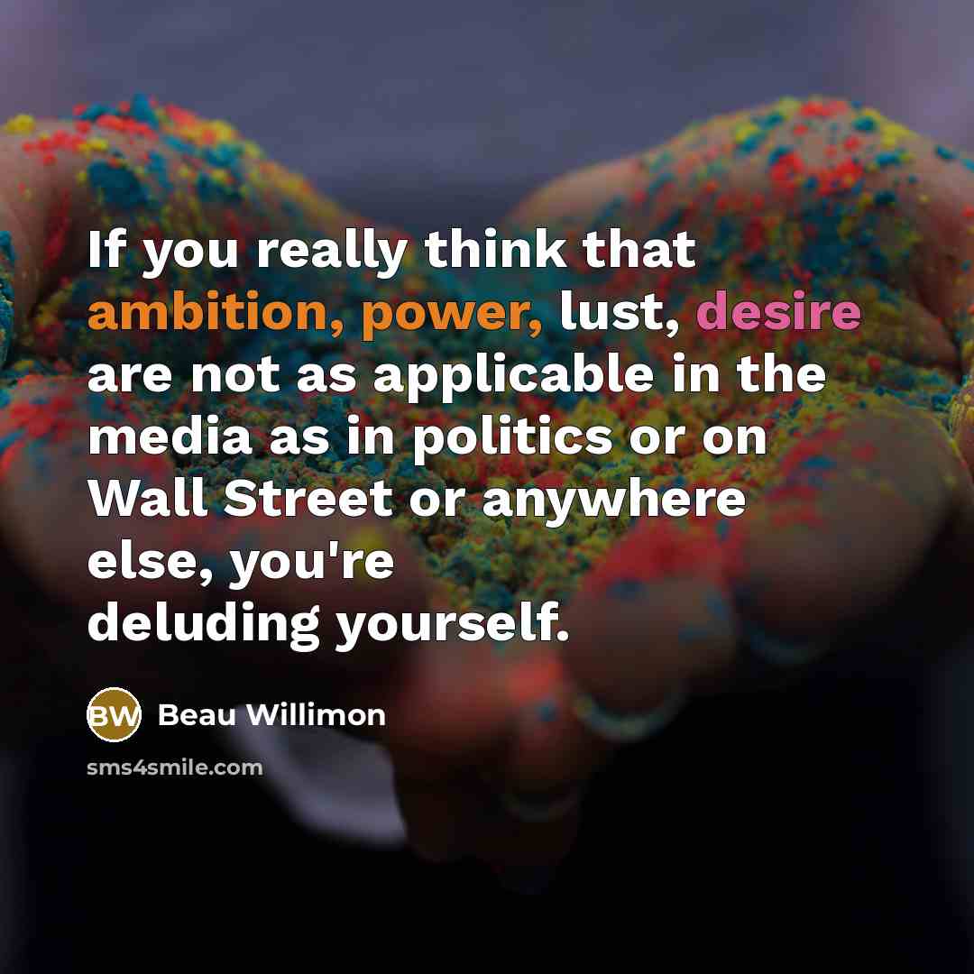 “If you really think that ambition, power, lust, desire are not as applicable in the media as in politics or on Wall Street or anywhere else, you're deluding yourself.” quote by Beau Willimon