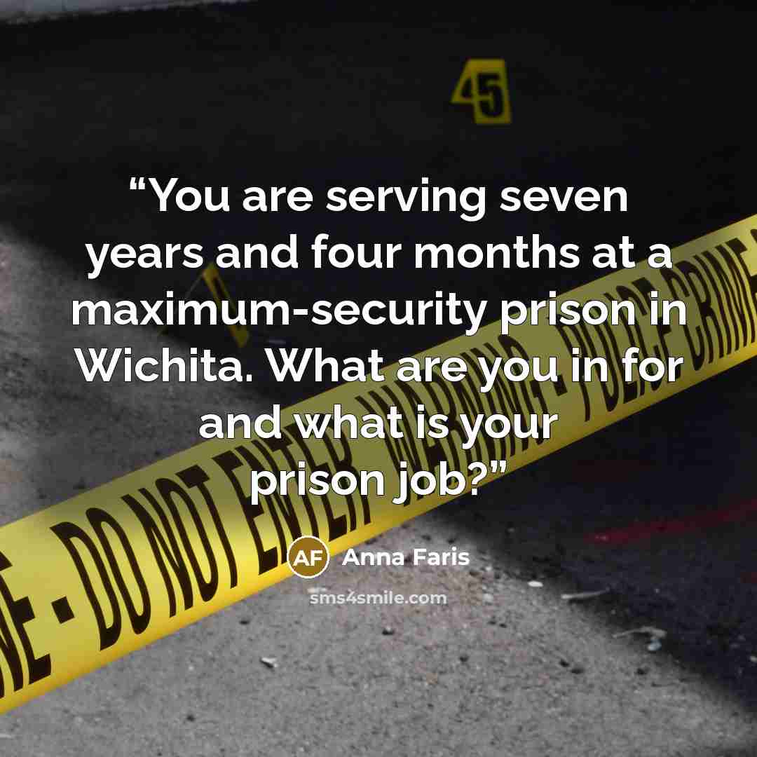 “You are serving seven years and four months at a maximum-security prison in Wichita. What are you in for and what is your prison job?” quote by Anna Faris