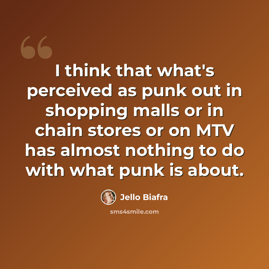 “I think that what's perceived as punk out in shopping malls or in chain stores or on MTV has almost nothing to do with what punk is about.” quote by Jello Biafra