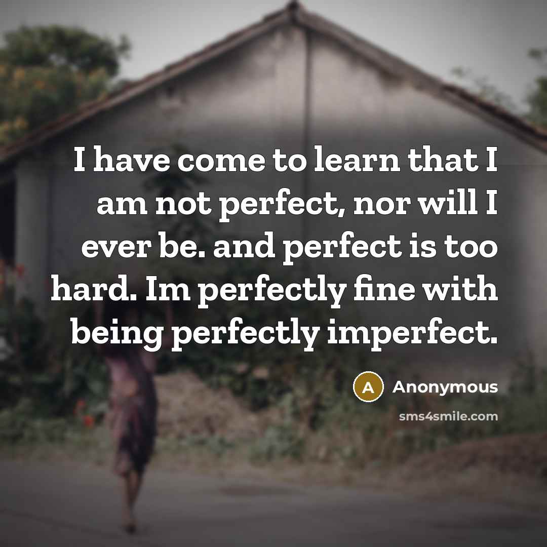 “I have come to learn that I am not perfect, nor will I ever be. and perfect is too hard. Im perfectly fine with being perfectly imperfect.” quote by Anonymous