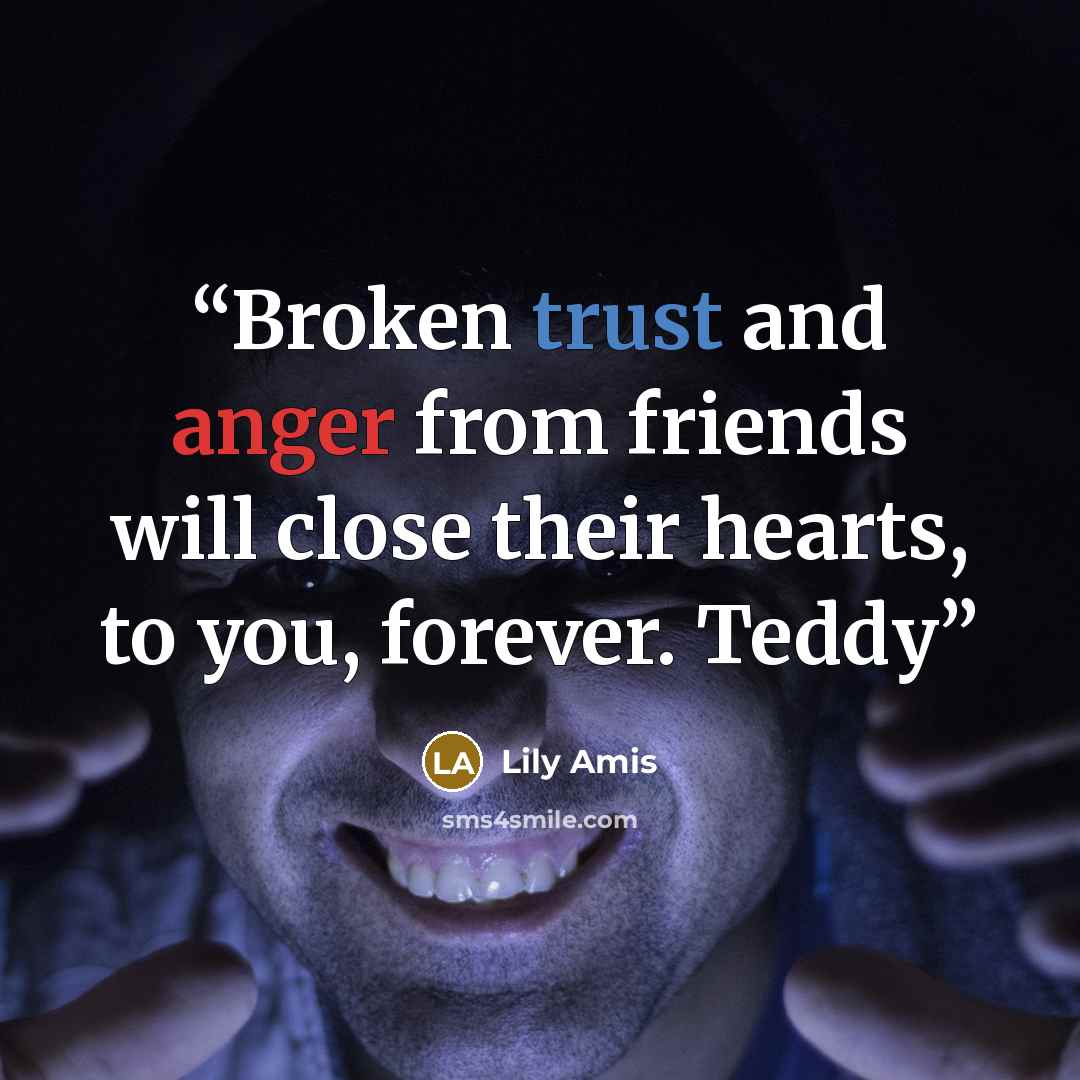 “Broken trust and anger from friends will close their hearts, to you, forever. Teddy” quote by Lily Amis