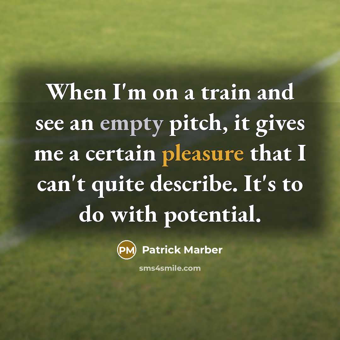 “When I'm on a train and see an empty pitch, it gives me a certain pleasure that I can't quite describe. It's to do with potential.” quote by Patrick Marber
