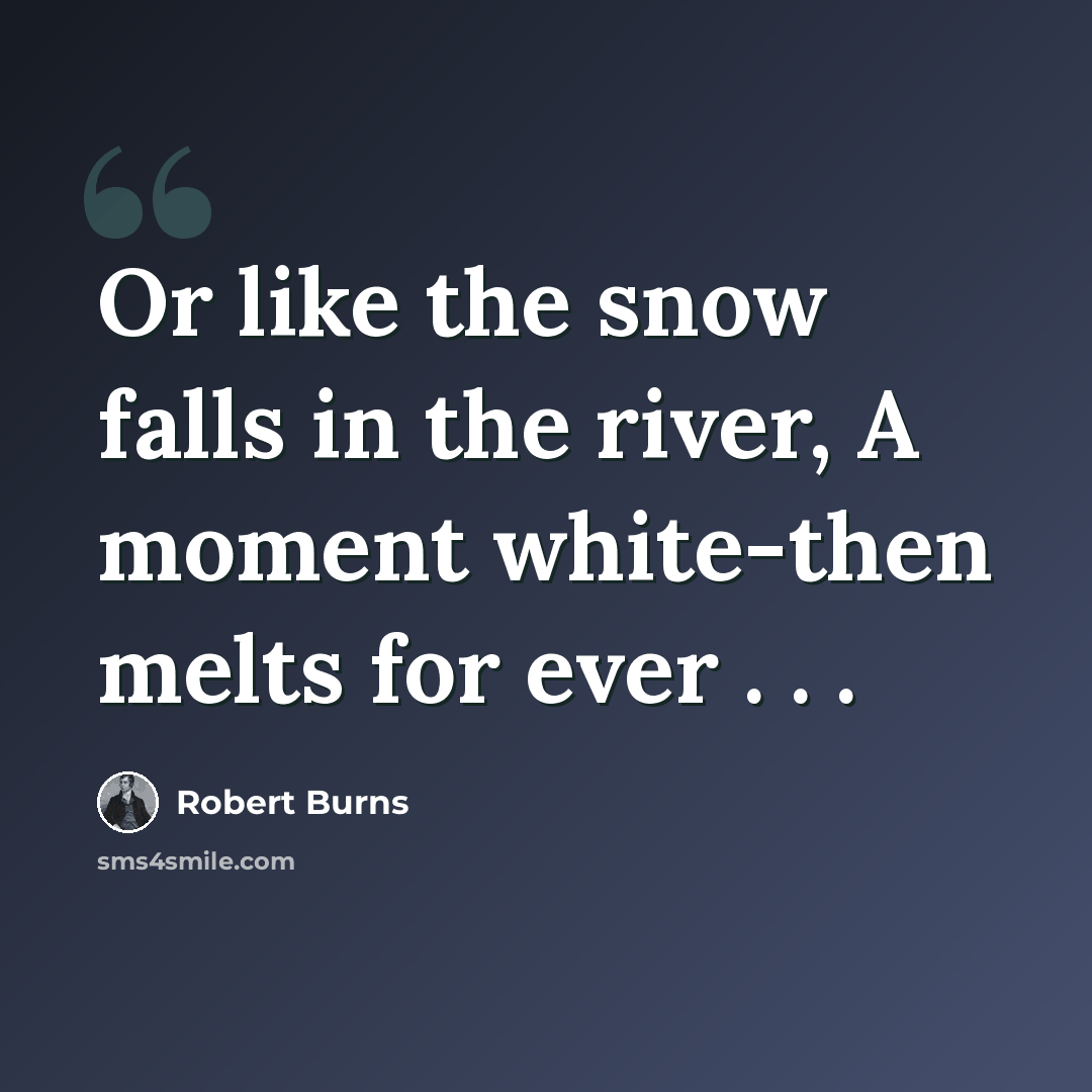 “Or like the snow falls in the river, A moment white-then melts for ever . . .” quote by Robert Burns