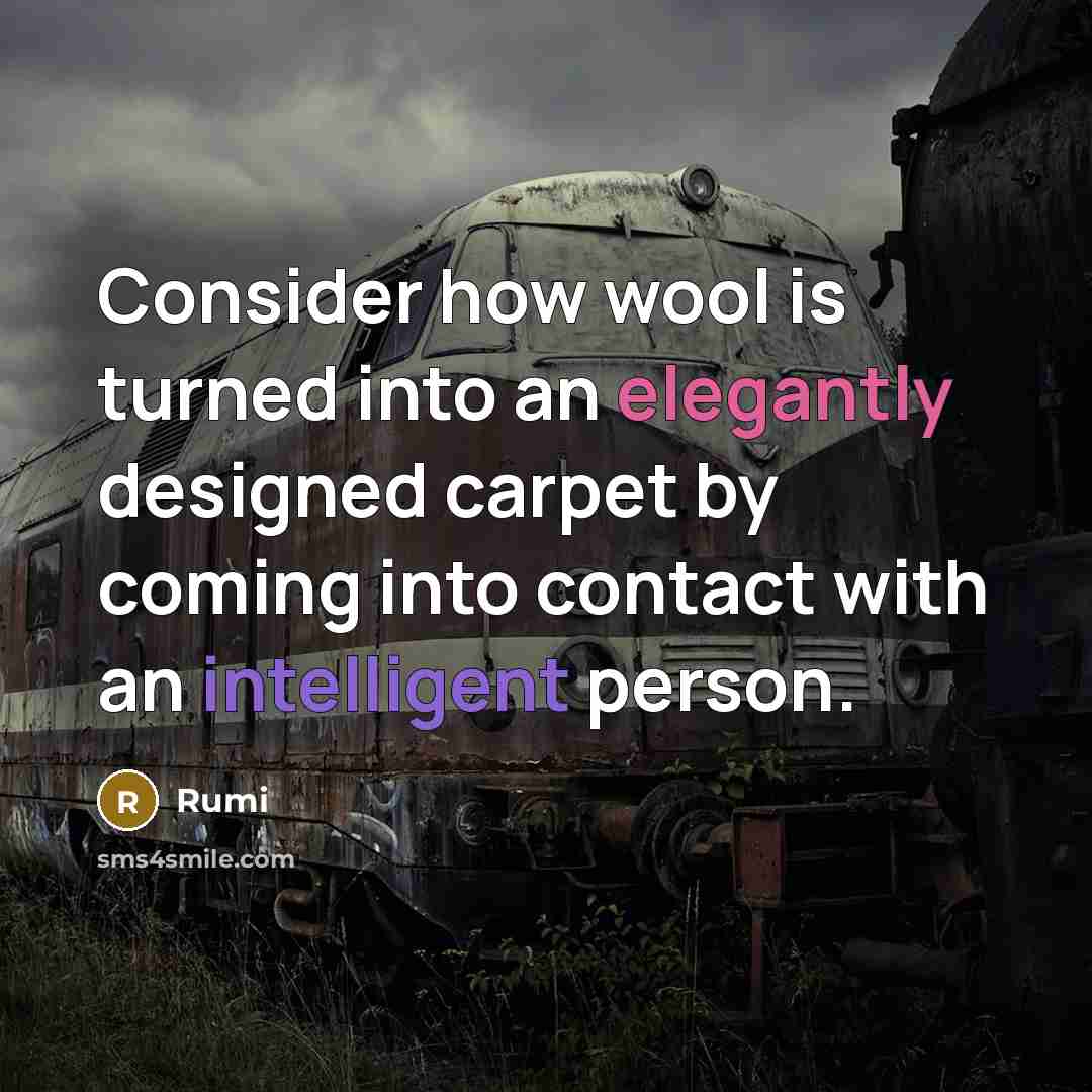 “Consider how wool is turned into an elegantly designed carpet by coming into contact with an intelligent person.” quote by Rumi