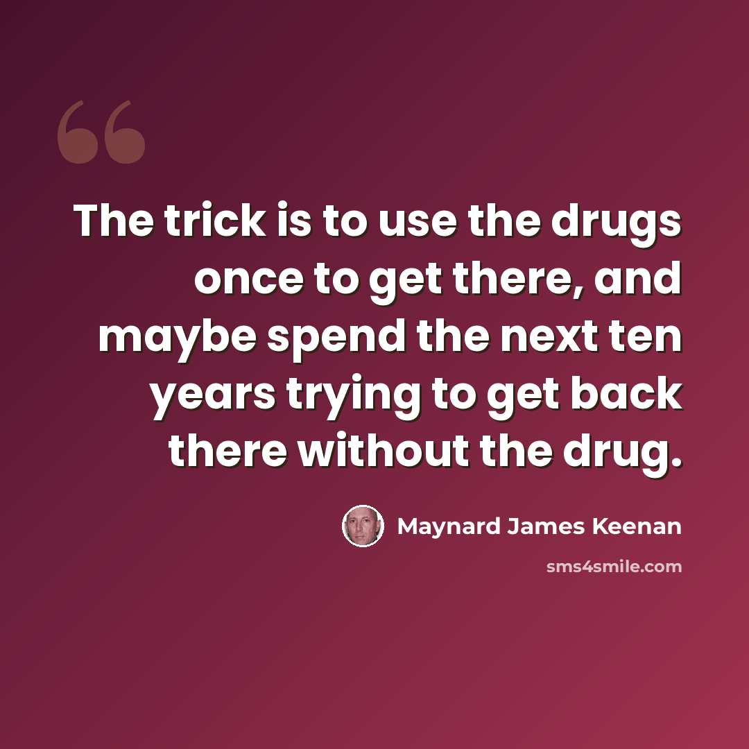 “The trick is to use the drugs once to get there, and maybe spend the next ten years trying to get back there without the drug.” quote by Maynard James Keenan