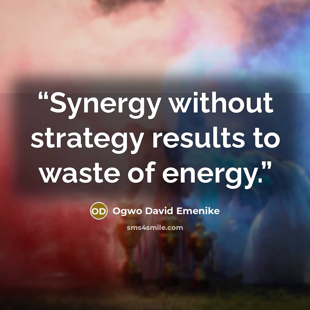 “Synergy without strategy results to waste of energy.” quote by Ogwo David Emenike
