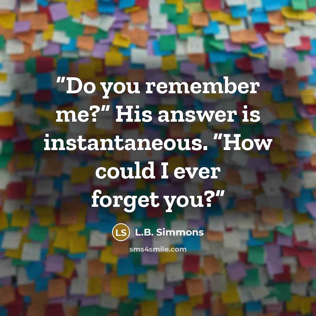 “Do you remember me?” His answer is instantaneous. “How could I ever forget you?” quote by L.B. Simmons