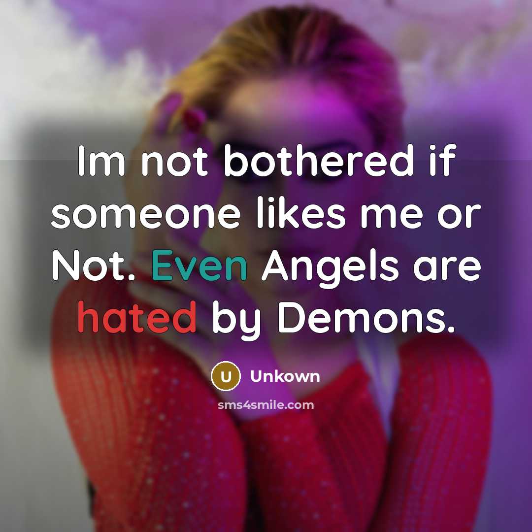 “Im not bothered if someone likes me or Not. Even Angels are hated by Demons.” quote by Unkown