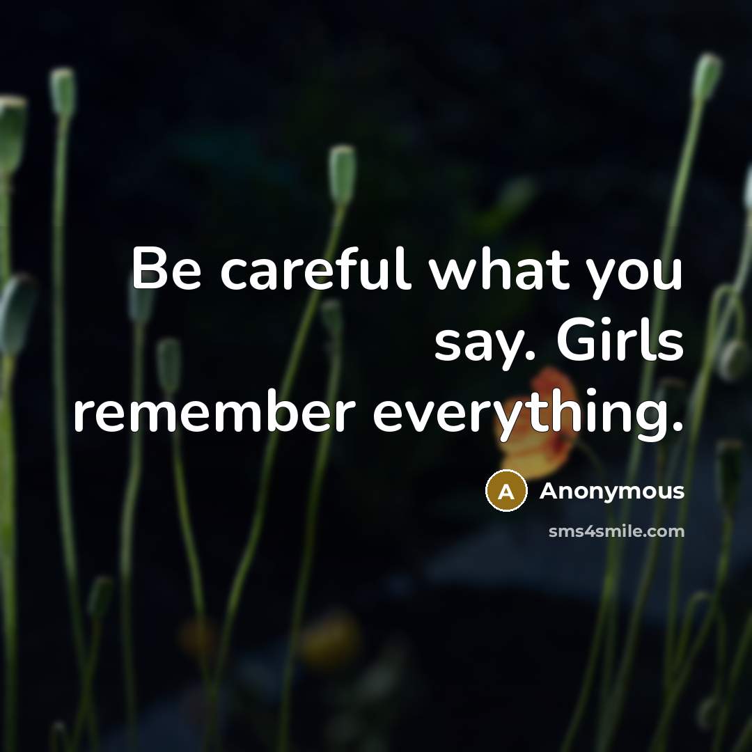 “Be careful what you say. Girls remember everything.” quote by Anonymous