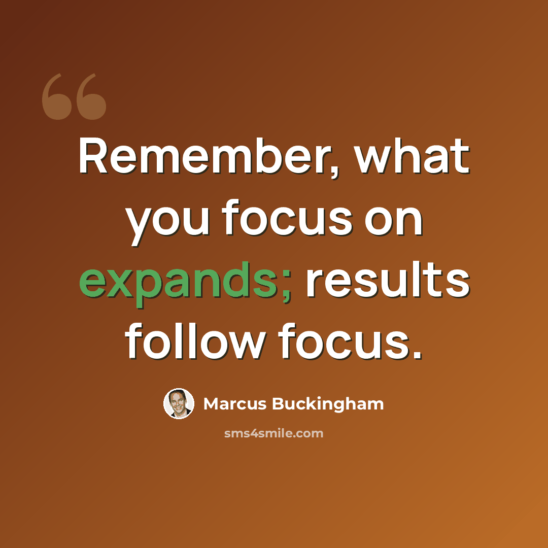 “Remember, what you focus on expands; results follow focus.” quote by Marcus Buckingham