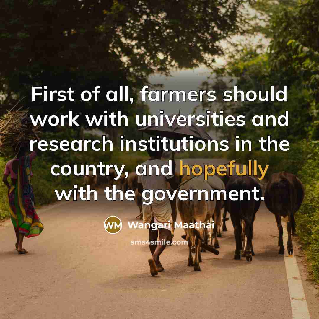 “First of all, farmers should work with universities and research institutions in the country, and hopefully with the government.” quote by Wangari Maathai