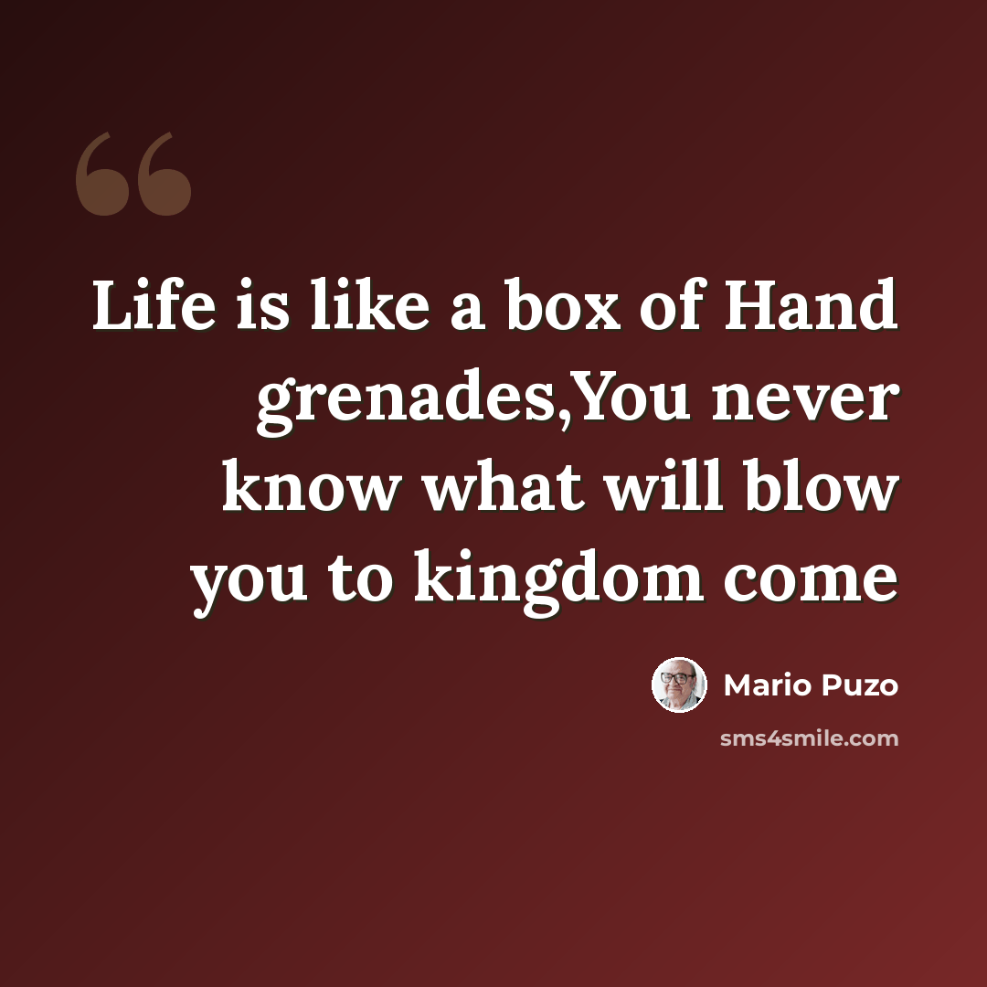 “Life is like a box of Hand grenades,You never know what will blow you to kingdom come” quote by Mario Puzo