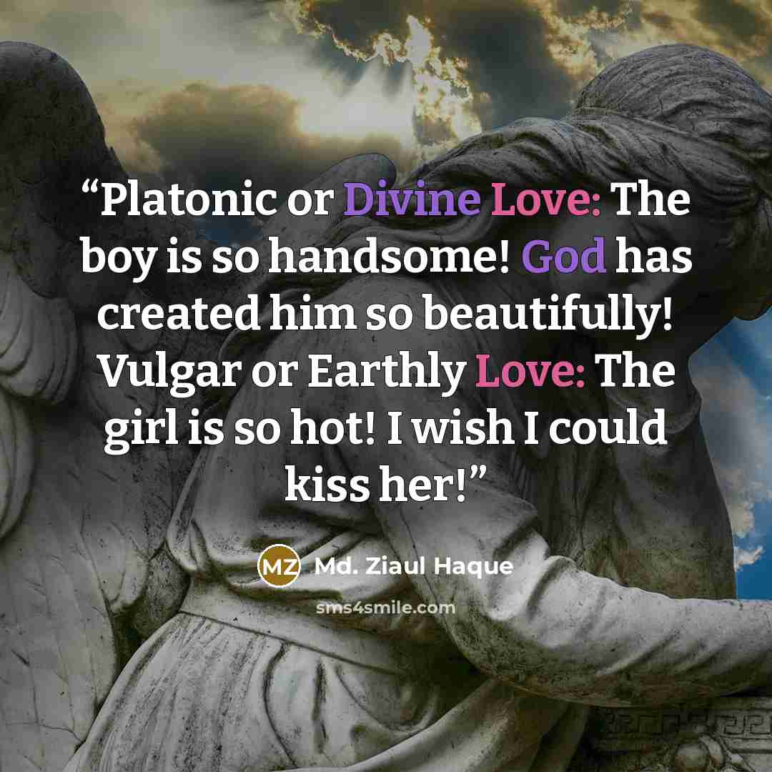 “Platonic or Divine Love: The boy is so handsome! God has created him so beautifully! Vulgar or Earthly Love: The girl is so hot! I wish I could kiss her!” quote by Md. Ziaul Haque