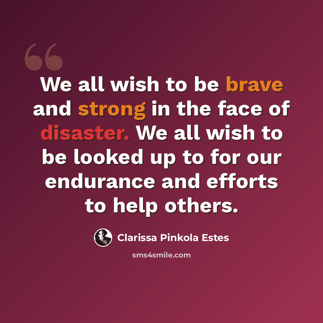 “We all wish to be brave and strong in the face of disaster. We all wish to be looked up to for our endurance and efforts to help others.” quote by Clarissa Pinkola Estes
