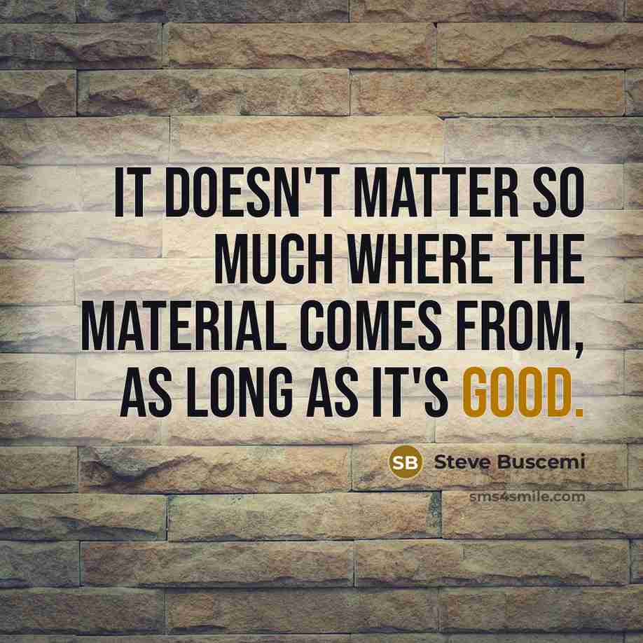 “It doesn't matter so much where the material comes from, as long as it's good.” quote by Steve Buscemi