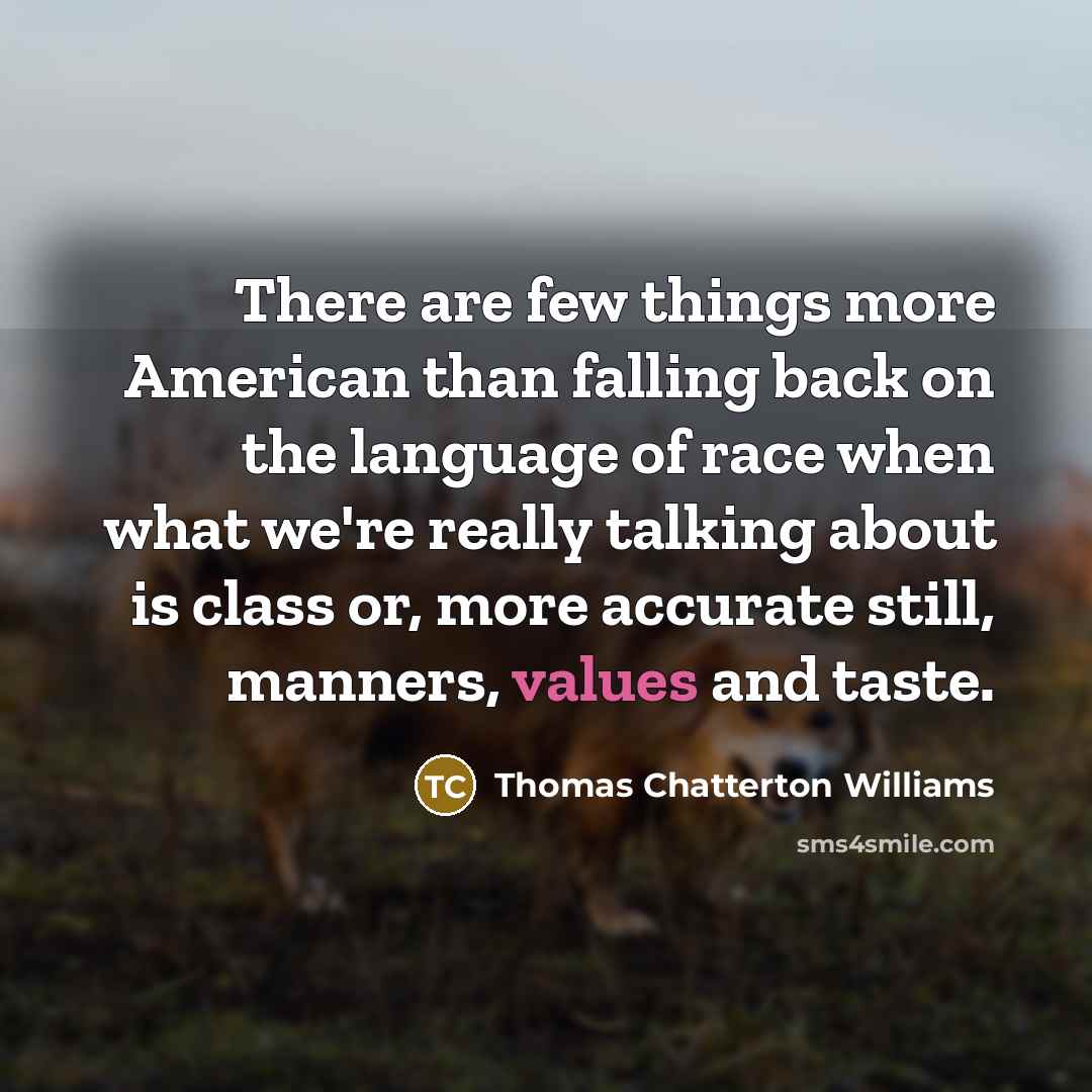 “There are few things more American than falling back on the language of race when what we're really talking about is class or, more accurate still, manners, values and taste.” quote by Thomas Chatterton Williams