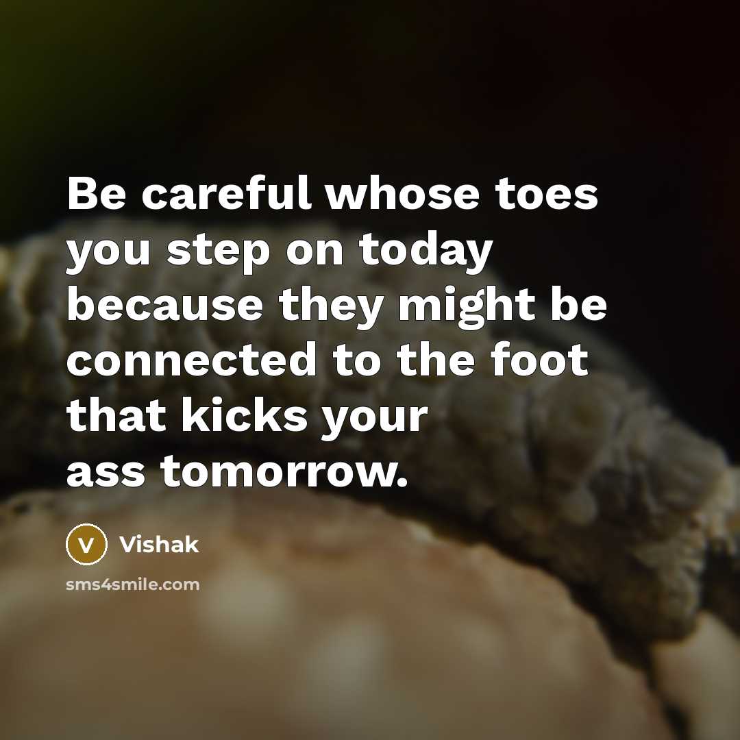 “Be careful whose toes you step on today because they might be connected to the foot that kicks your ass tomorrow.” quote by Vishak