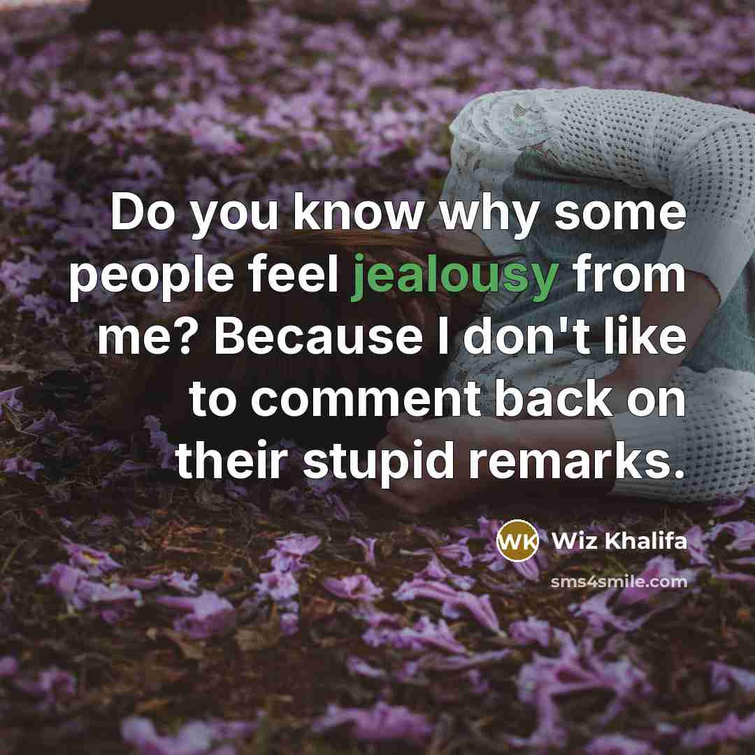 “Do you know why some people feel jealousy from me? Because I don't like to comment back on their stupid remarks.” quote by Wiz Khalifa