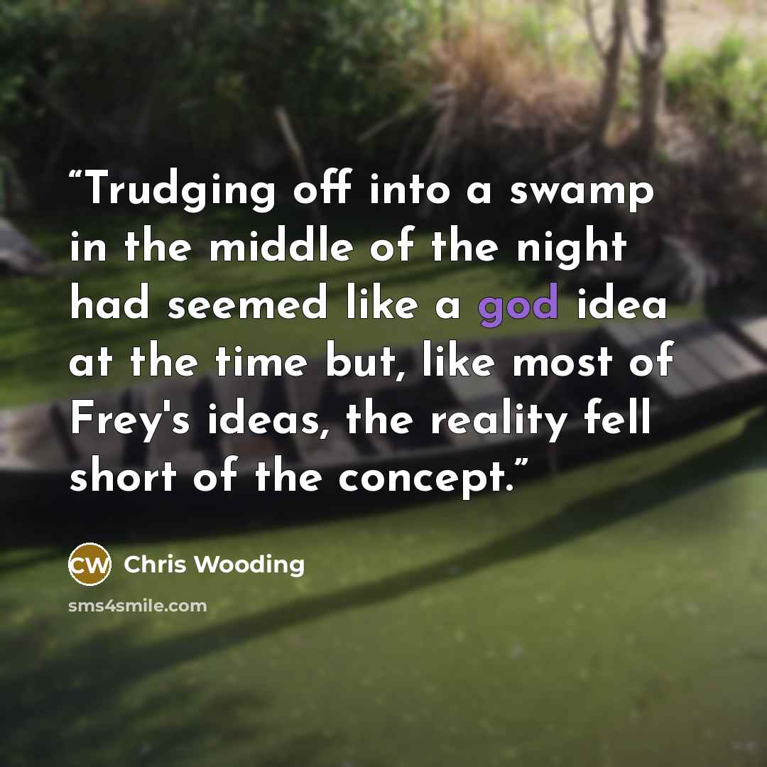 “Trudging off into a swamp in the middle of the night had seemed like a god idea at the time but, like most of Frey's ideas, the reality fell short of the concept.” quote by Chris Wooding
