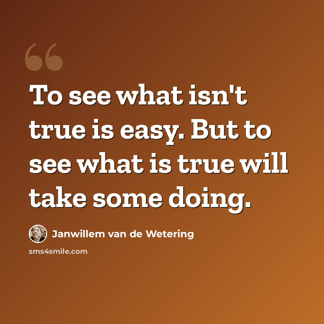 “To see what isn't true is easy. But to see what is true will take some doing.” quote by Janwillem van de Wetering
