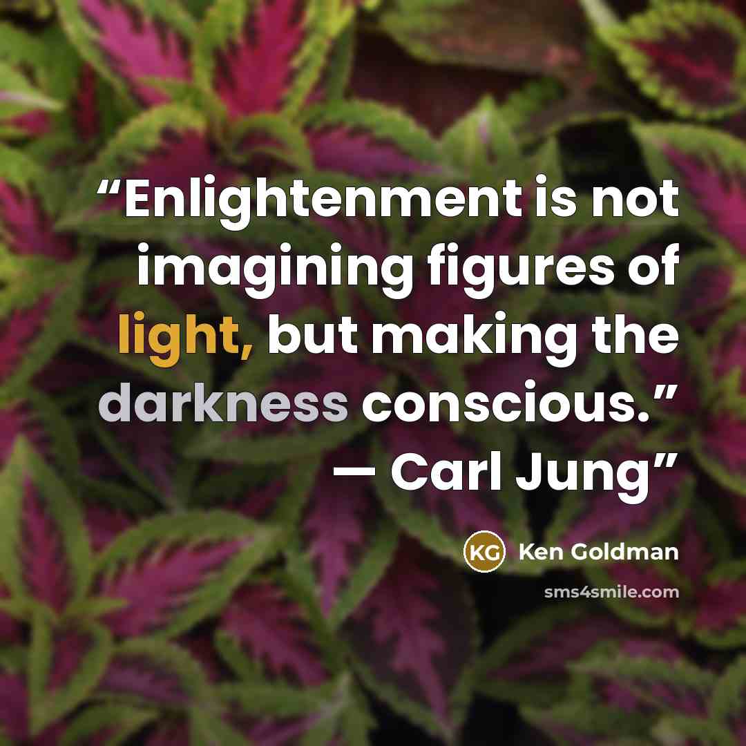 “Enlightenment is not imagining figures of light, but making the darkness conscious.” — Carl Jung” quote by Ken Goldman