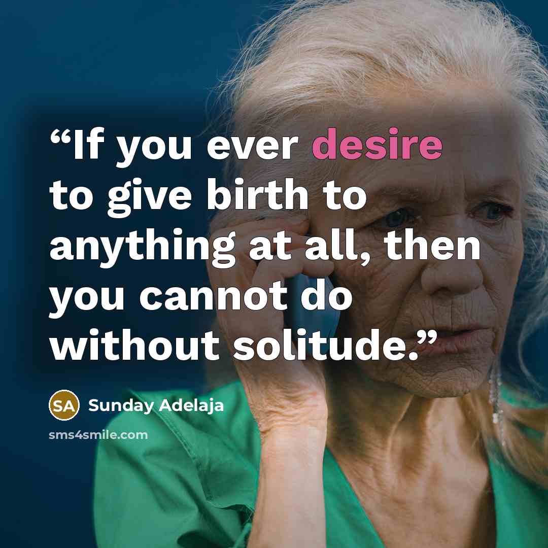 “If you ever desire to give birth to anything at all, then you cannot do without solitude.” quote by Sunday Adelaja