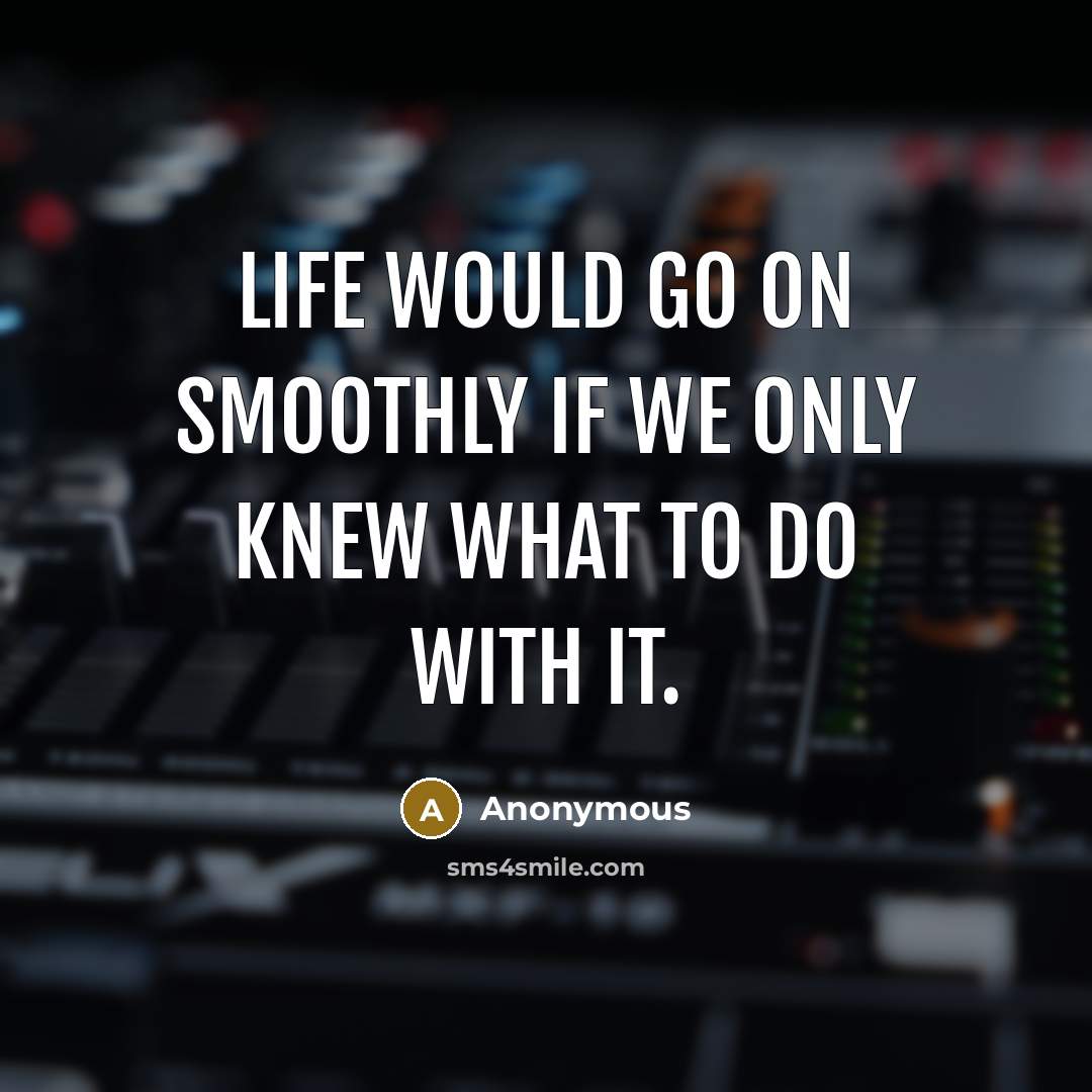 “Life would go on smoothly if we only knew what to do with it.” quote by Anonymous