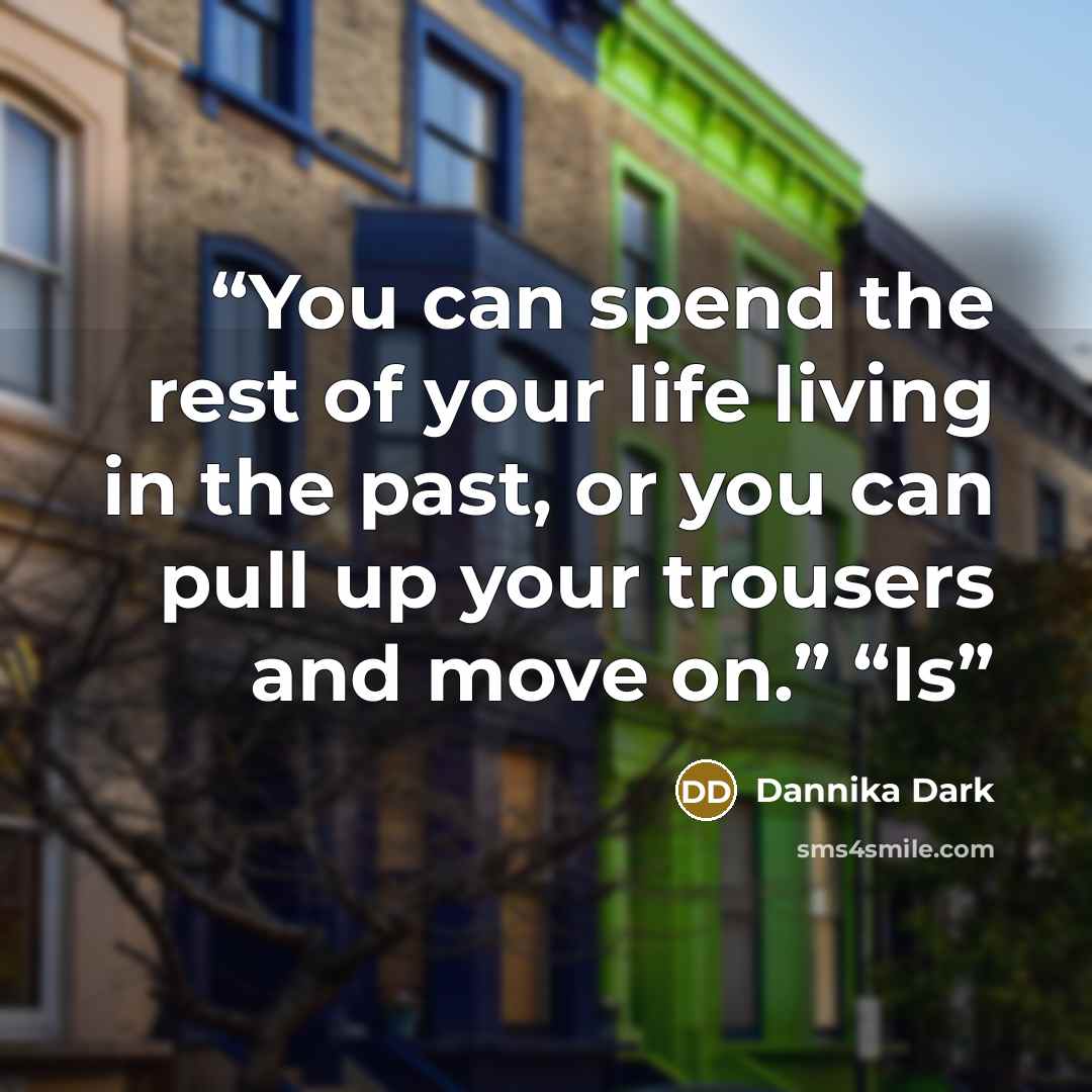 “You can spend the rest of your life living in the past, or you can pull up your trousers and move on.” “Is” quote by Dannika Dark