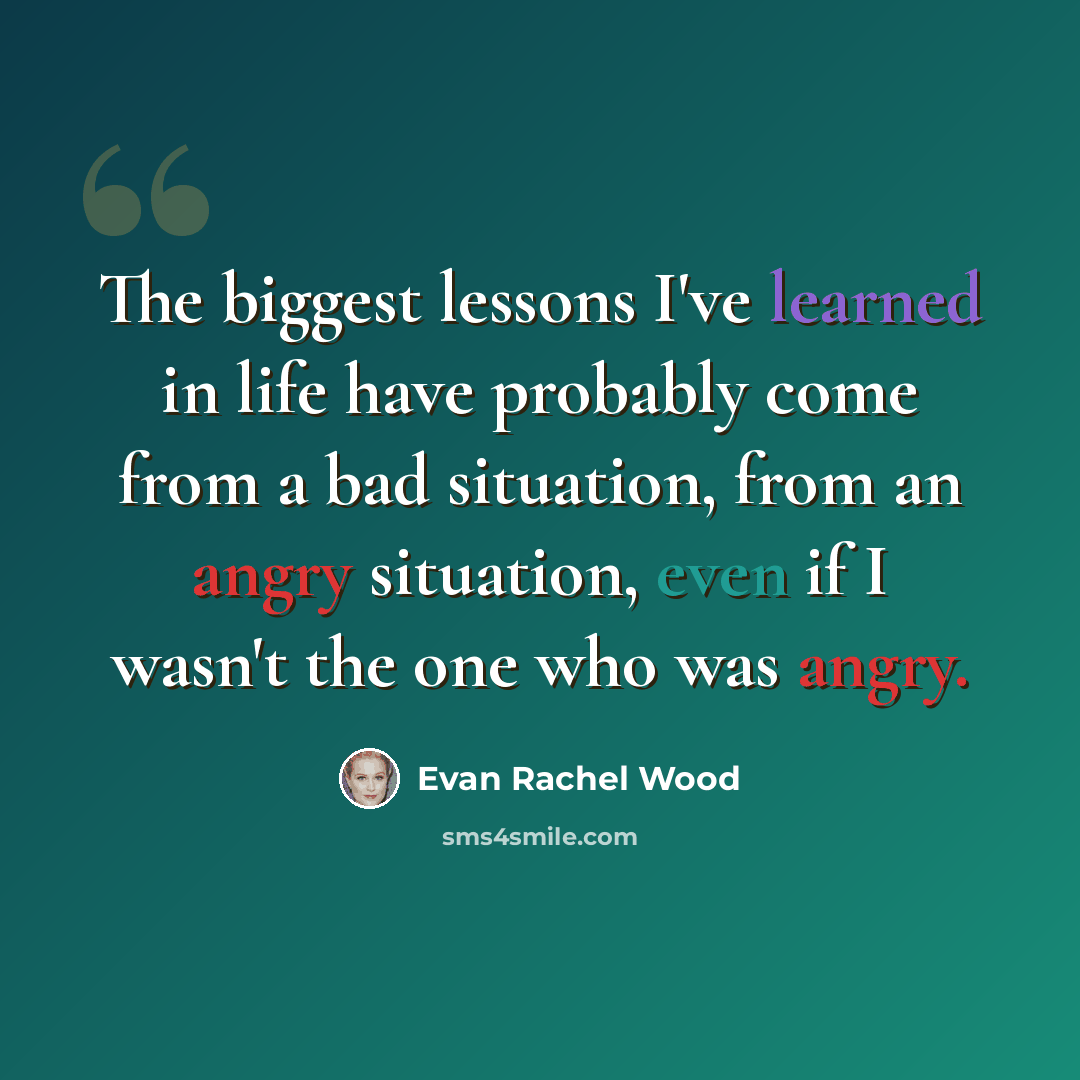 “The biggest lessons I've learned in life have probably come from a bad situation, from an angry situation, even if I wasn't the one who was angry.” quote by Evan Rachel Wood