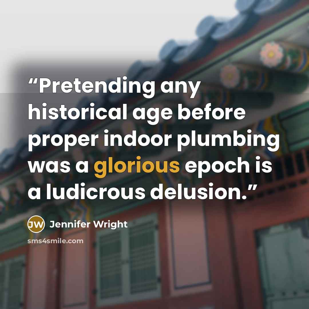“Pretending any historical age before proper indoor plumbing was a glorious epoch is a ludicrous delusion.” quote by Jennifer Wright