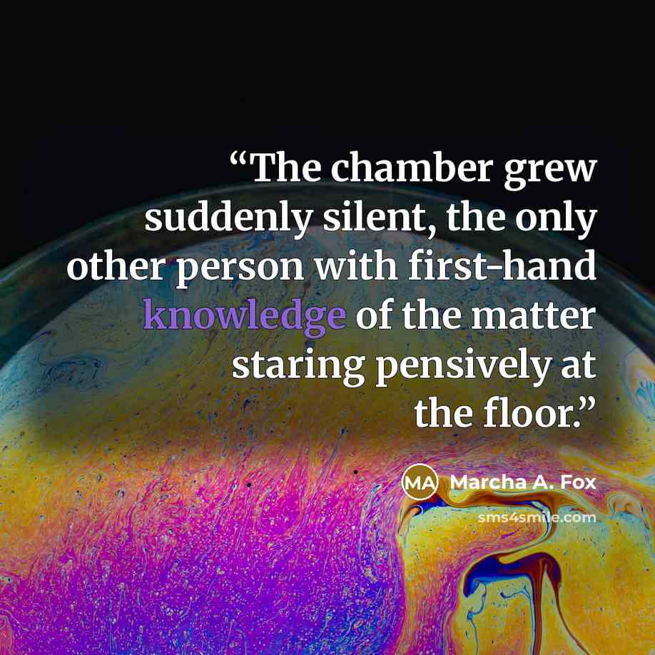 “The chamber grew suddenly silent, the only other person with first-hand knowledge of the matter staring pensively at the floor.” quote by Marcha A. Fox