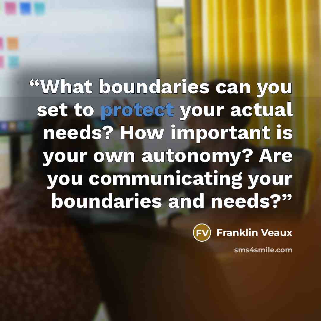 “What boundaries can you set to protect your actual needs? How important is your own autonomy? Are you communicating your boundaries and needs?” quote by Franklin Veaux