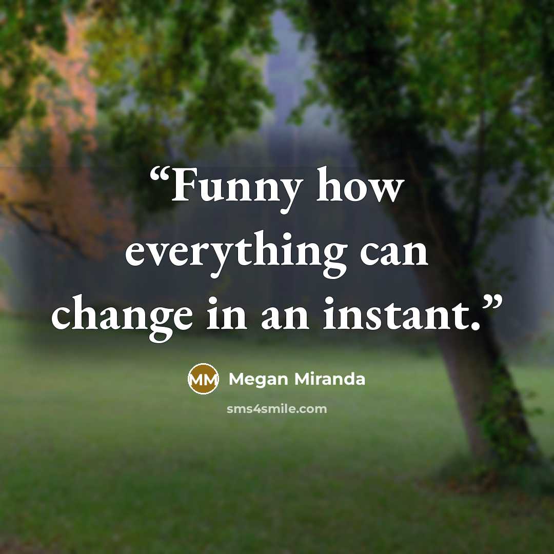 “Funny how everything can change in an instant.” quote by Megan Miranda