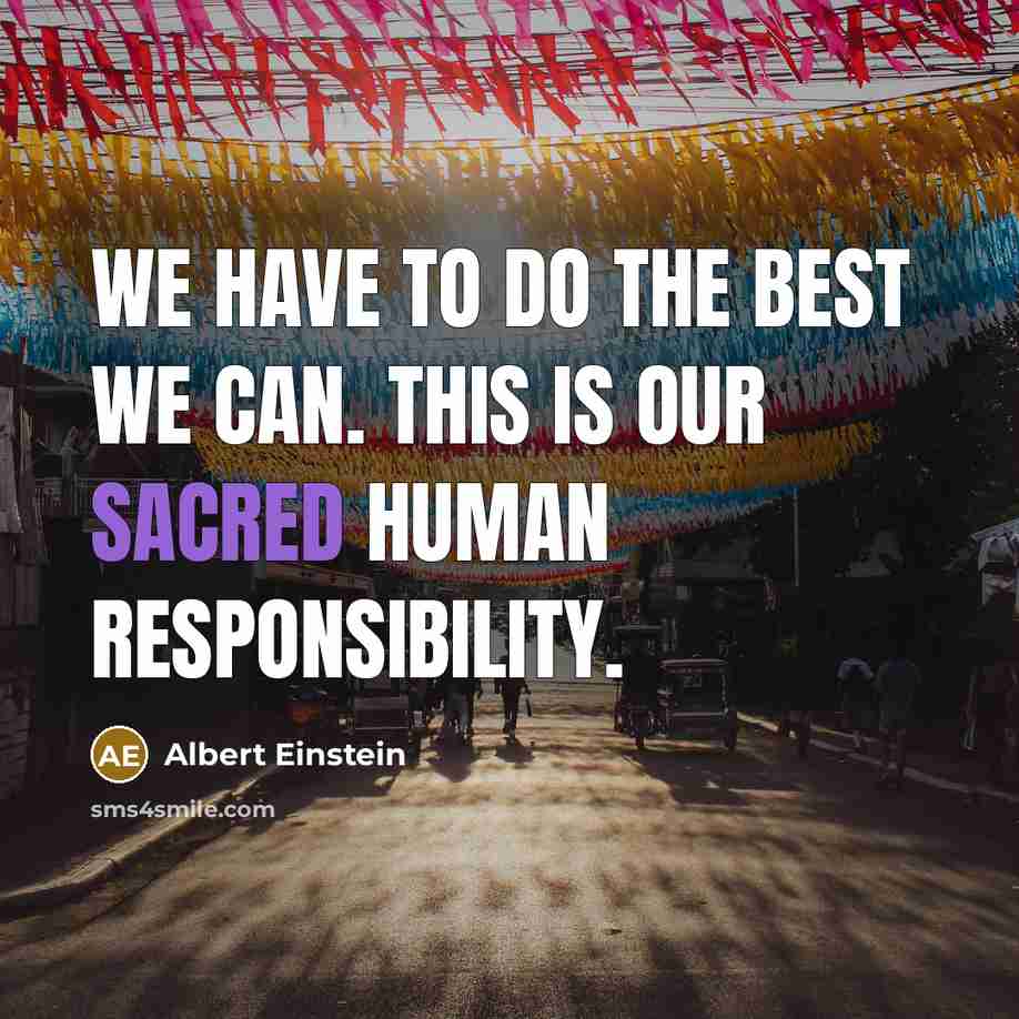 “We have to do the best we can. This is our sacred human responsibility.” quote by Albert Einstein