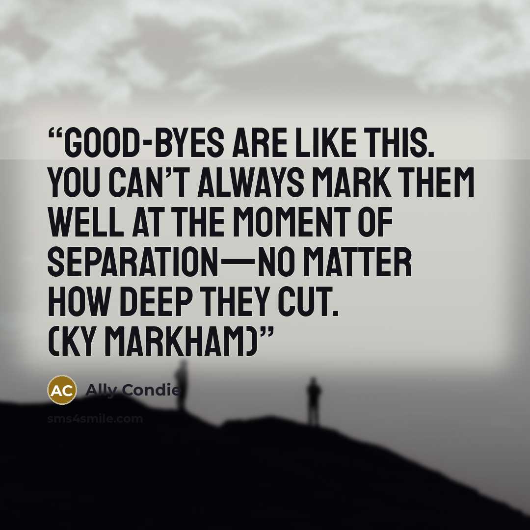 “Good-byes are like this. You can’t always mark them well at the moment of separation—no matter how deep they cut. (Ky Markham)” quote by Ally Condie
