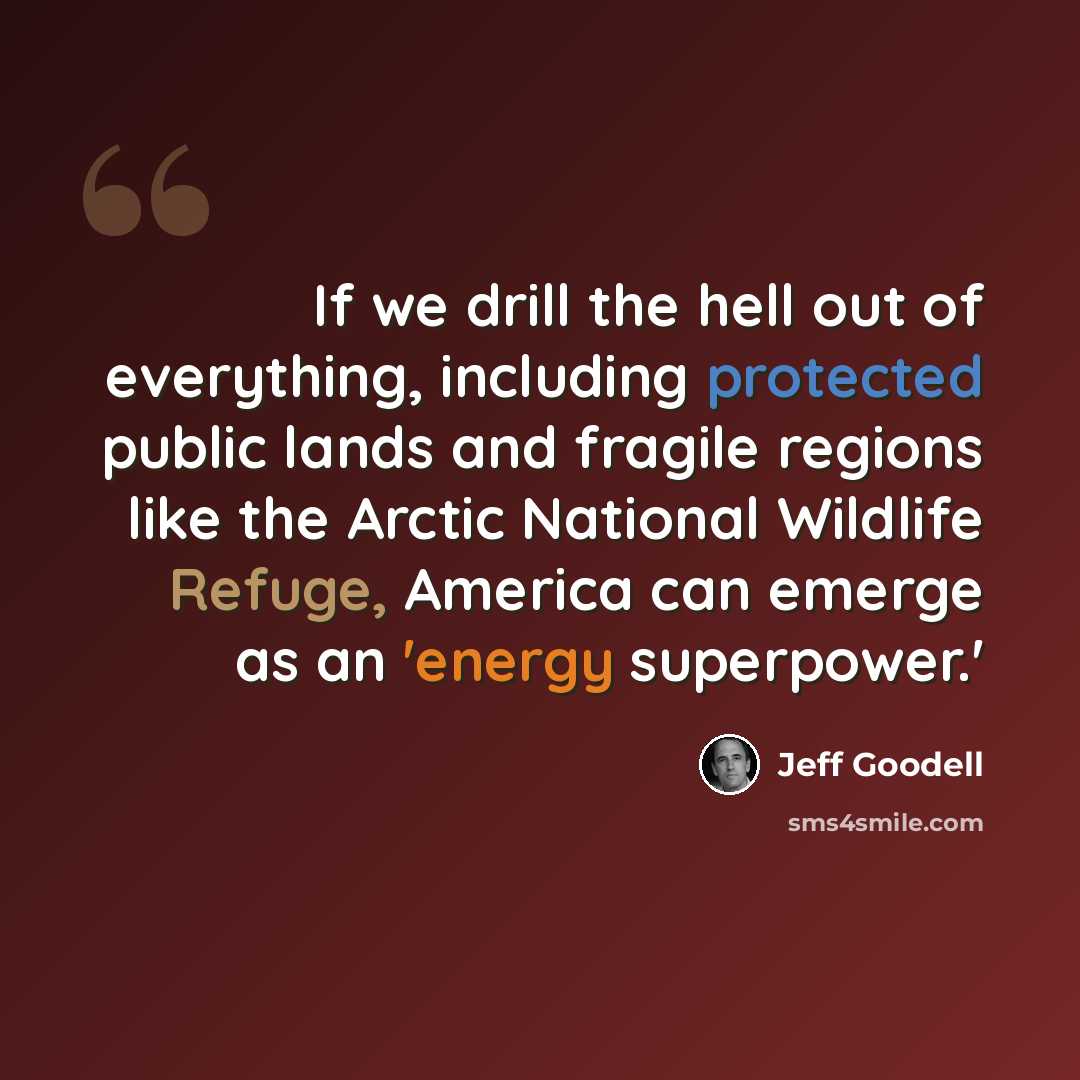 “If we drill the hell out of everything, including protected public lands and fragile regions like the Arctic National Wildlife Refuge, America can emerge as an 'energy superpower.'” quote by Jeff Goodell