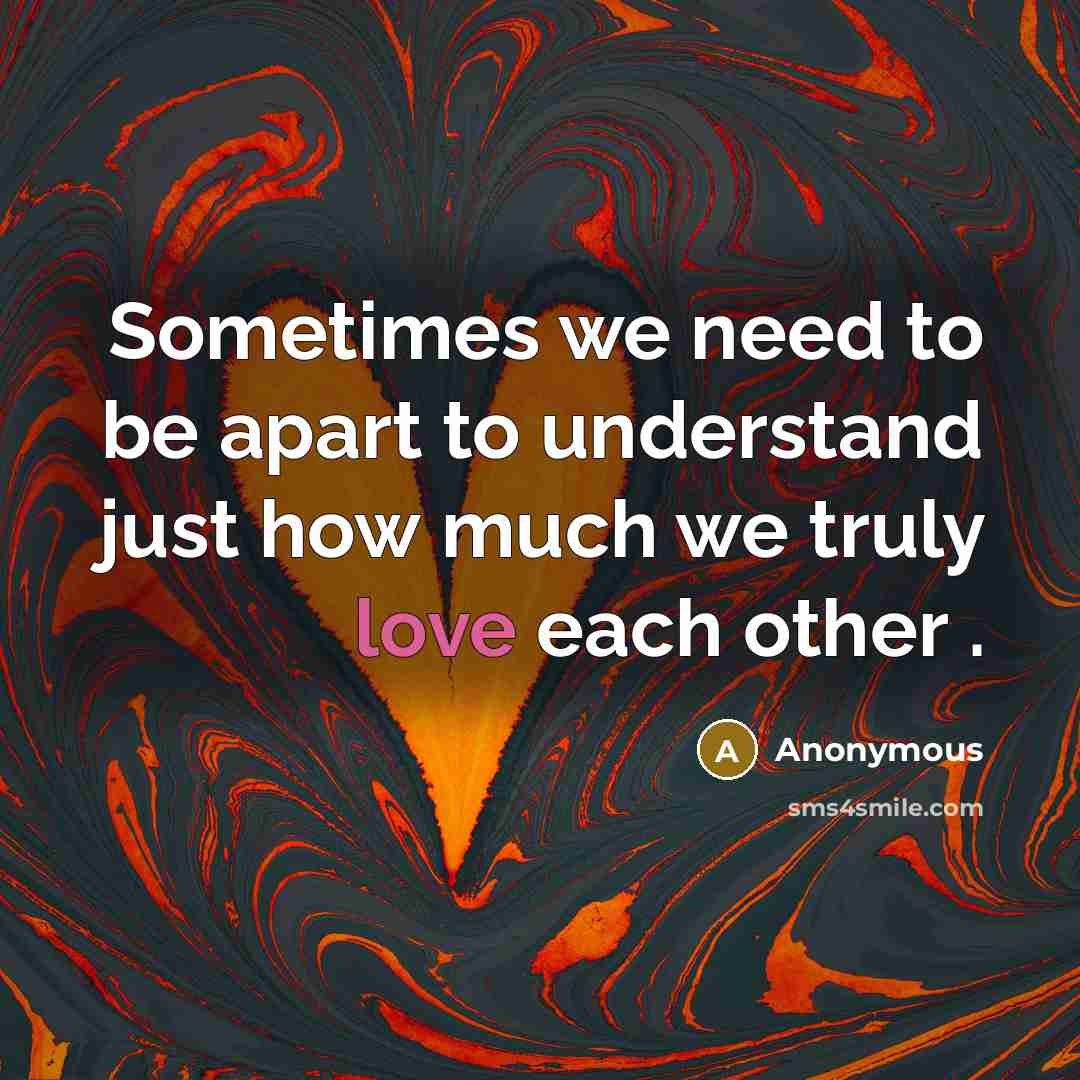 “Sometimes we need to be apart to understand just how much we truly love each other .” quote by Anonymous