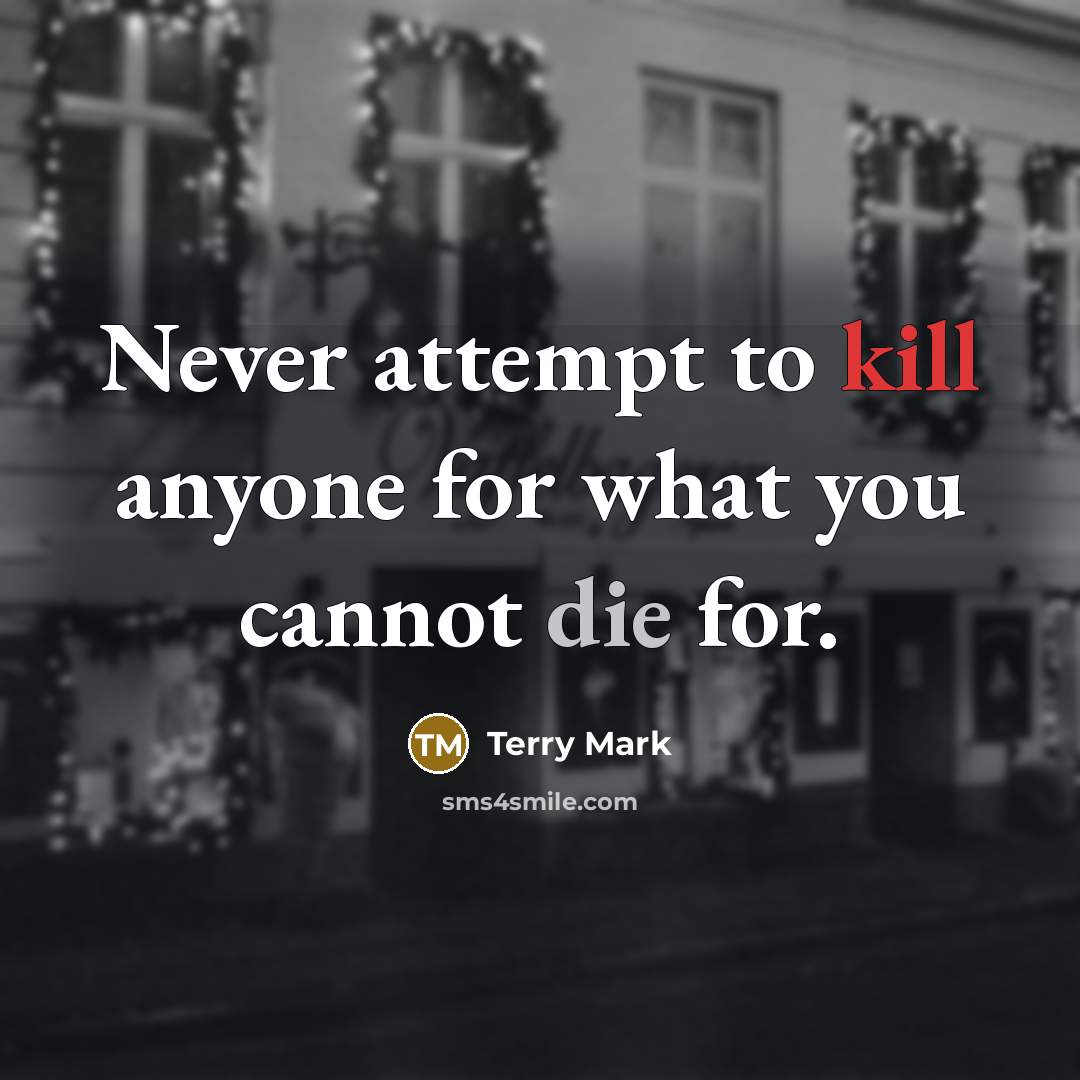 “Never attempt to kill anyone for what you cannot die for.” quote by Terry Mark