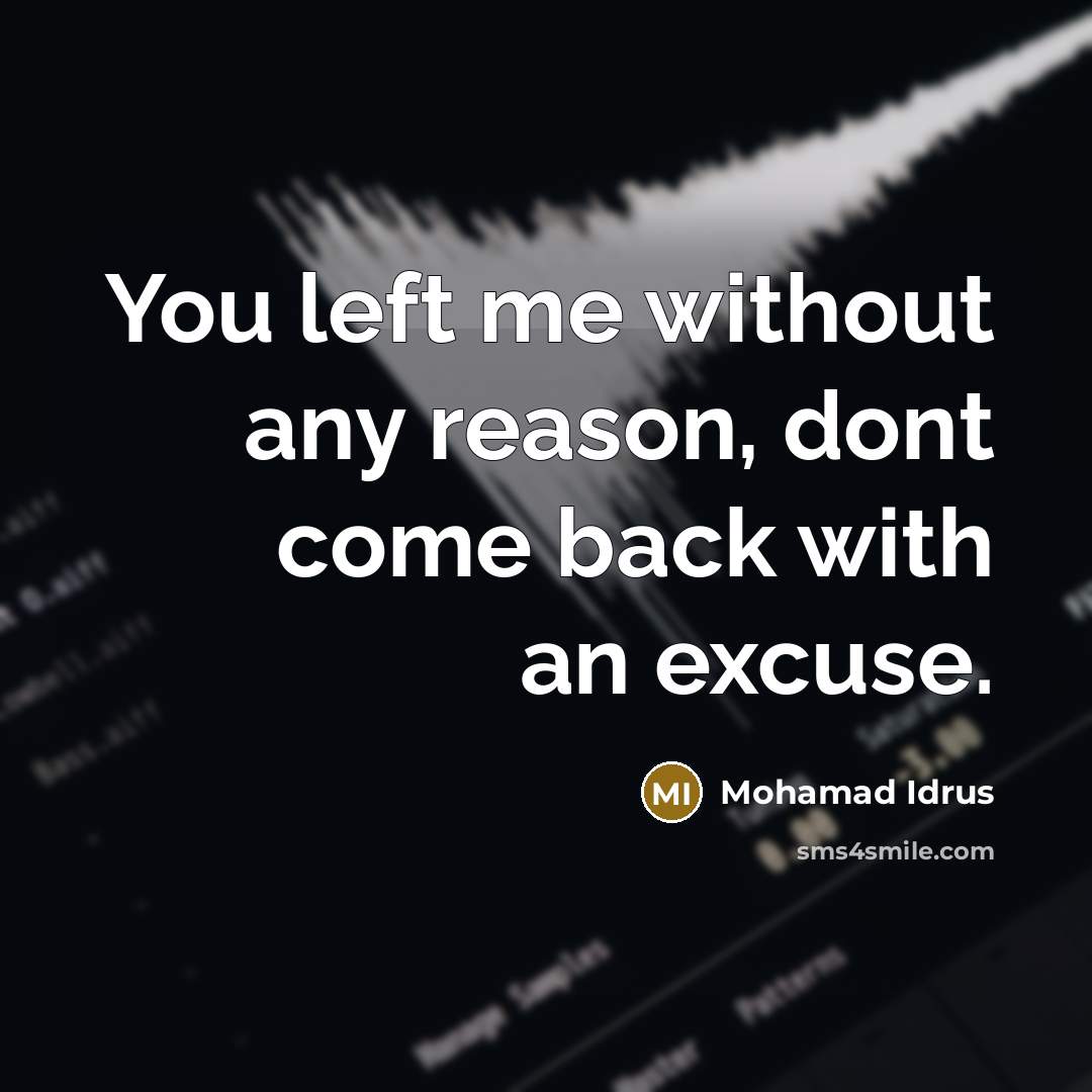 “You left me without any reason, dont come back with an excuse.” quote by Mohamad Idrus