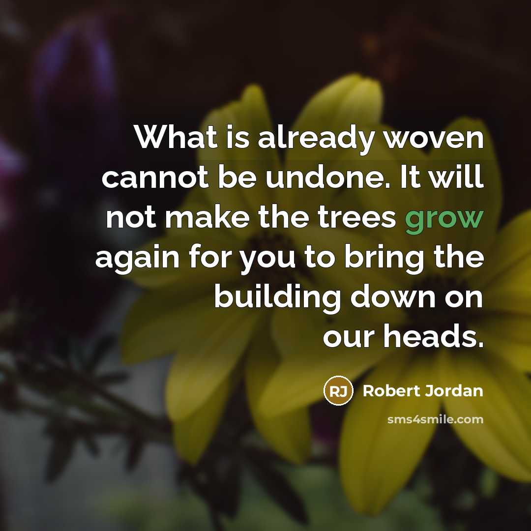 “What is already woven cannot be undone. It will not make the trees grow again for you to bring the building down on our heads.” quote by Robert Jordan