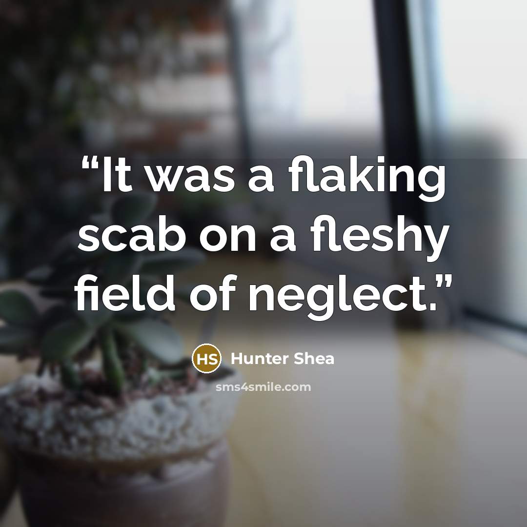“It was a flaking scab on a fleshy field of neglect.” quote by Hunter Shea