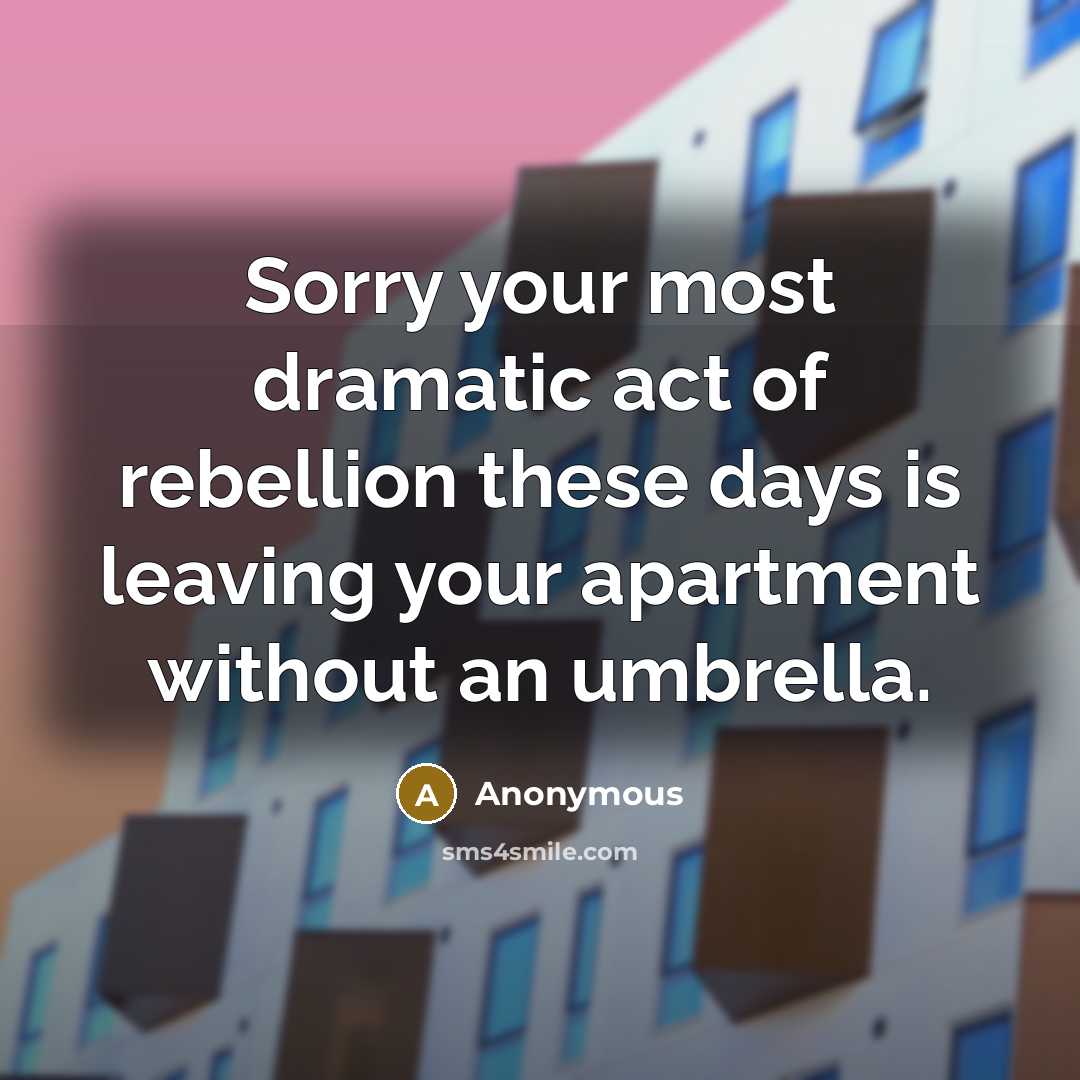 “Sorry your most dramatic act of rebellion these days is leaving your apartment without an umbrella.” quote by Anonymous