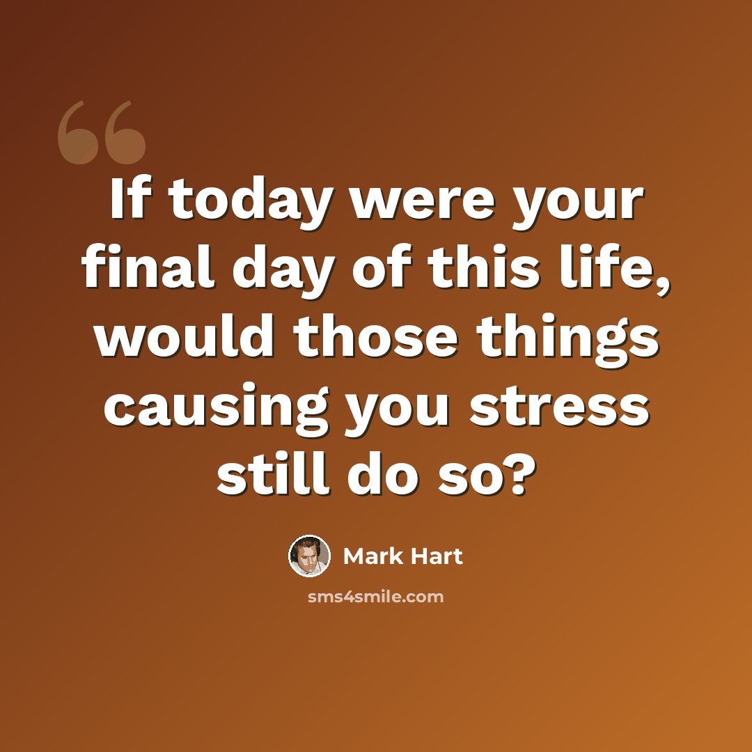 “If today were your final day of this life, would those things causing you stress still do so?” quote by Mark Hart