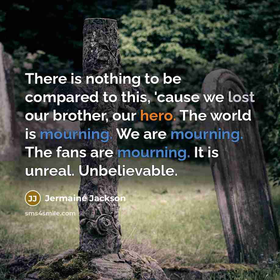 “There is nothing to be compared to this, 'cause we lost our brother, our hero. The world is mourning. We are mourning. The fans are mourning. It is unreal. Unbelievable.” quote by Jermaine Jackson