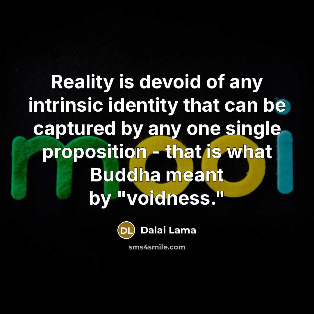 “Reality is devoid of any intrinsic identity that can be captured by any one single proposition - that is what Buddha meant by "voidness."” quote by Dalai Lama